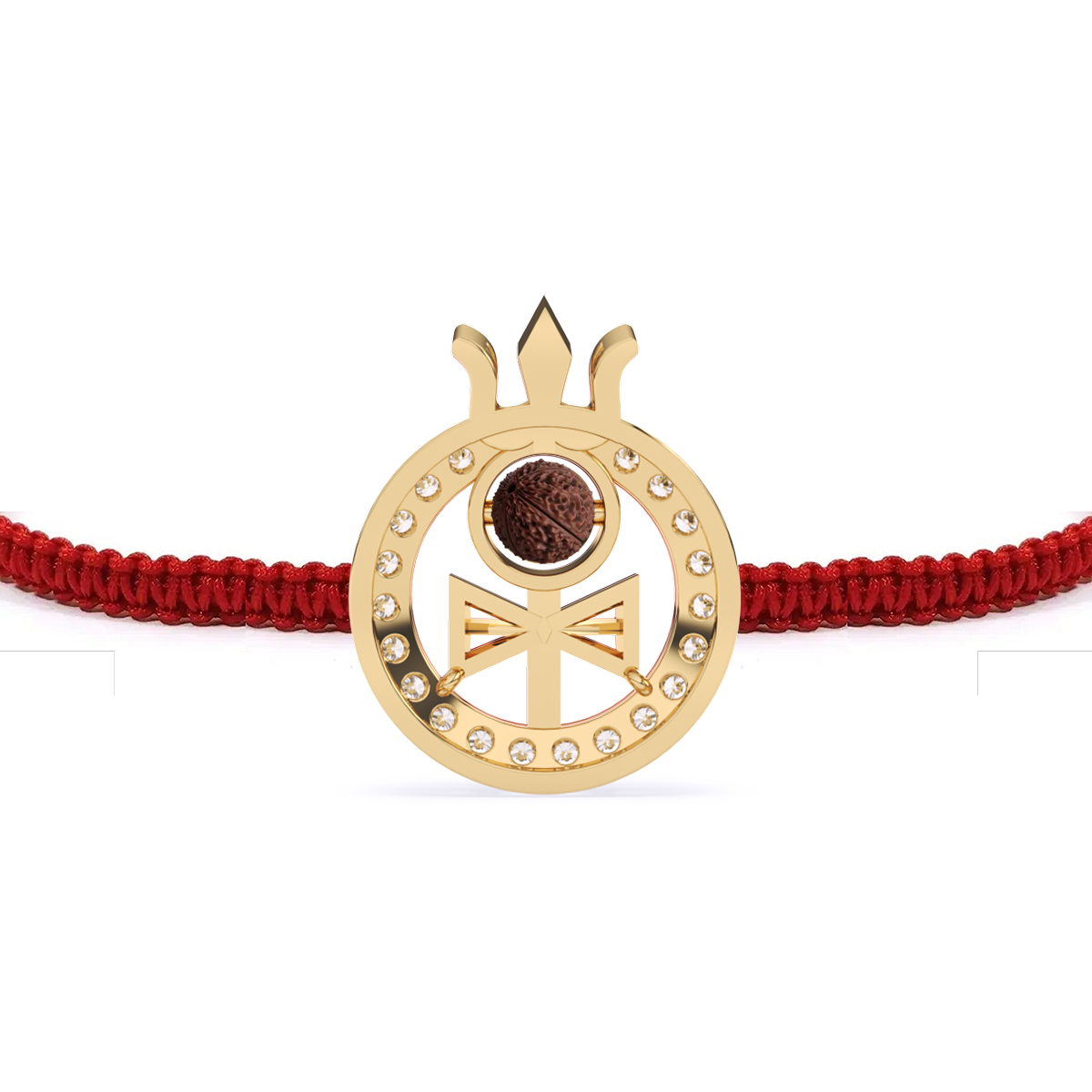 Power & Purity Rakhi – Rudraksha Centered with Trishul & Diamond Accents